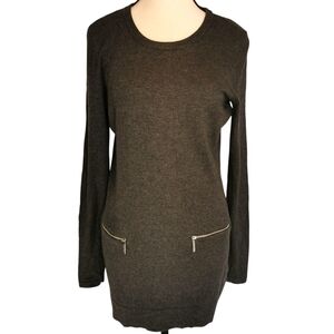 Michael Kors Long Sleeve Scoop Neck Charcoal Knit Mini Dress/Tunic - Sz S